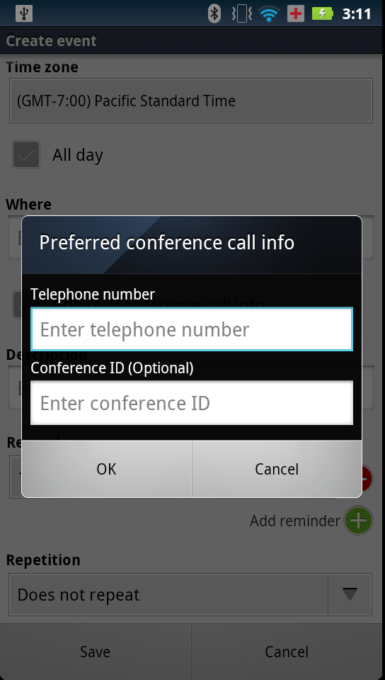 Conference Call Bridge Dialog