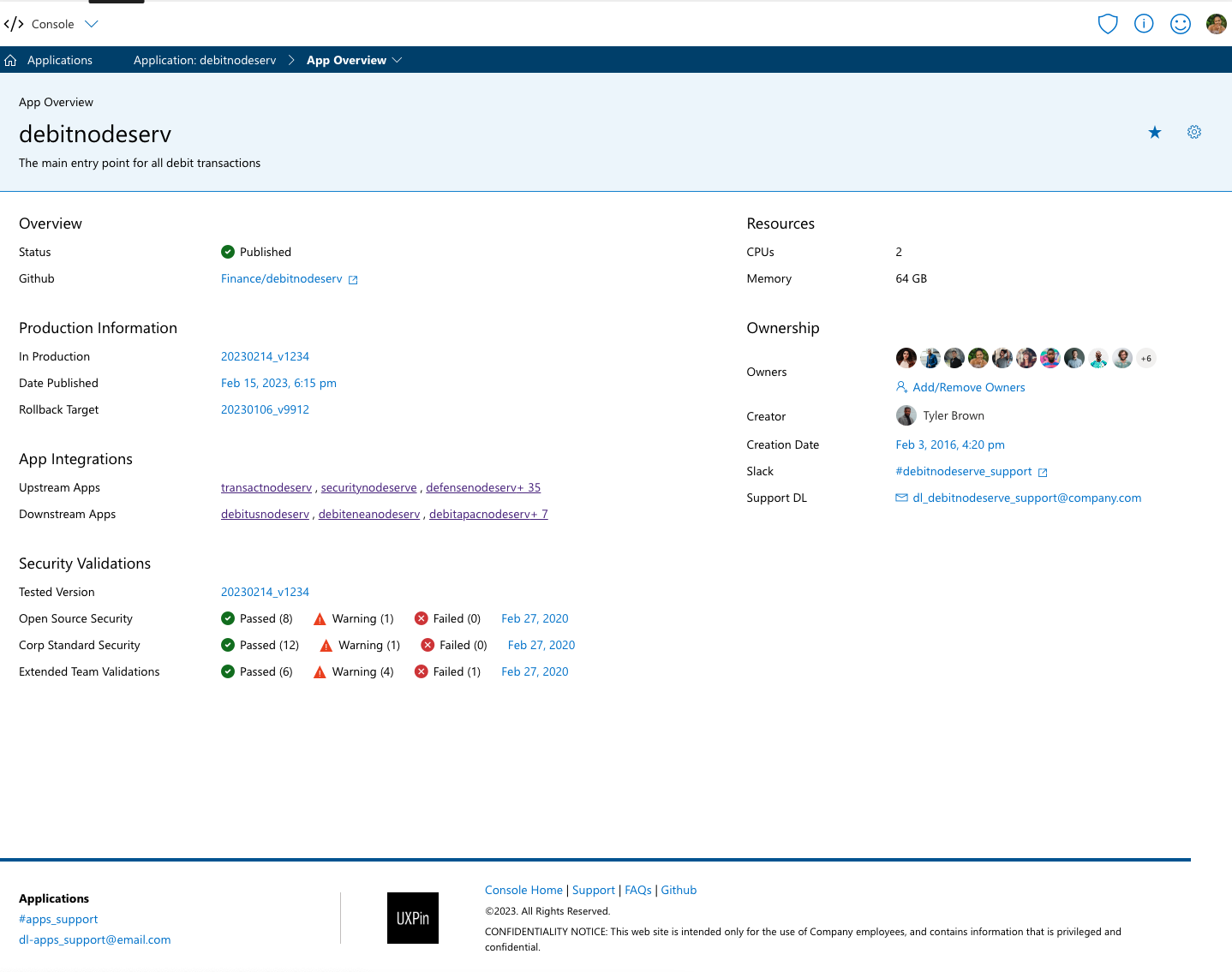 Application Details Page