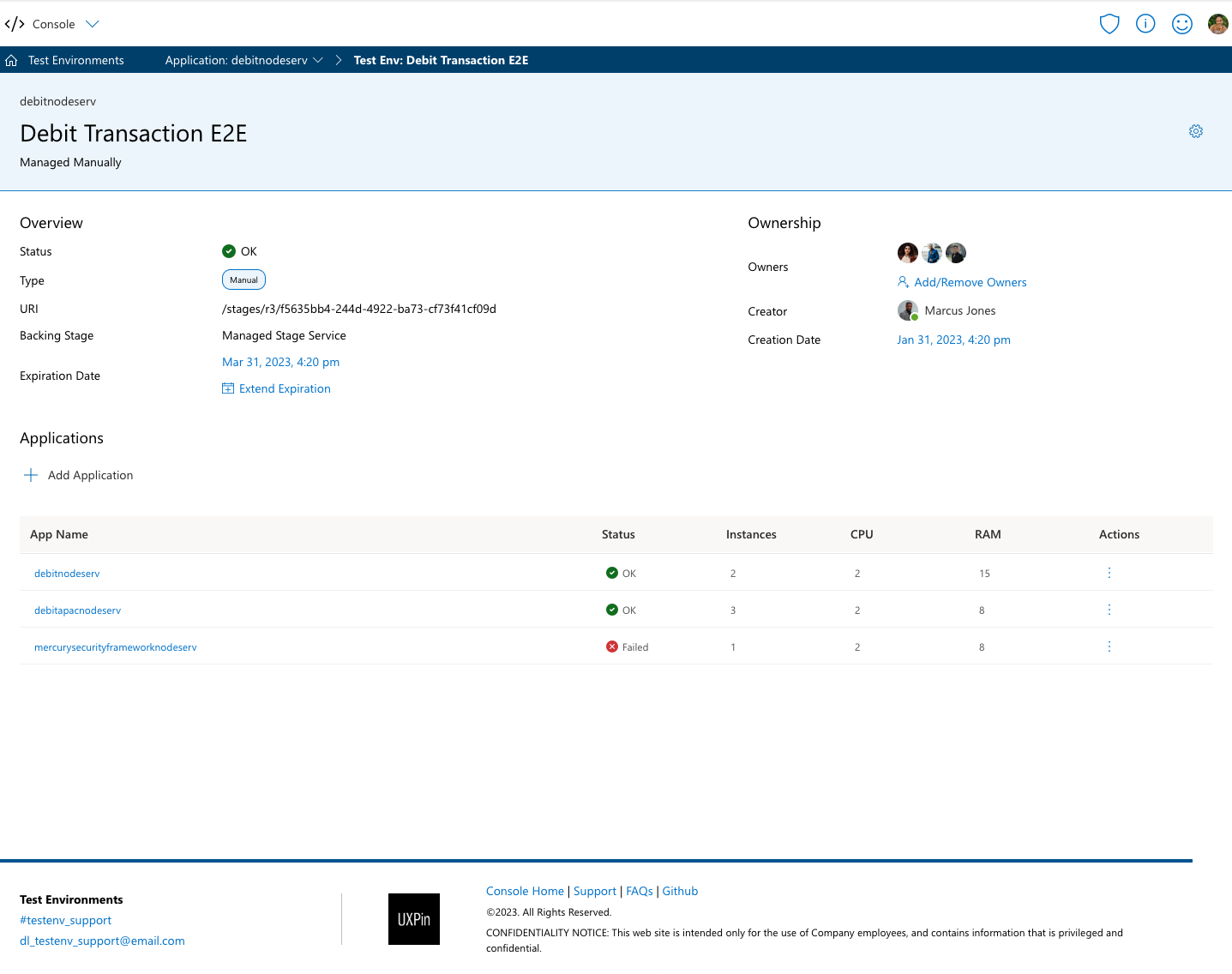 Test Environment Details Page