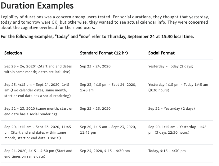 Screen capture of date duration examples