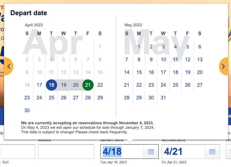 Southwest Date Range Picker Graphic